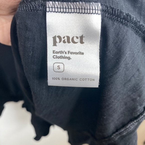 PACT Easy Wrap Dress S Organic Cotton Black Ruffle Beach Minimalist Lightweight - Picture 9 of 12